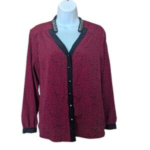 Red and Black Long Sleeve Printed Blouse Size Medium Petite